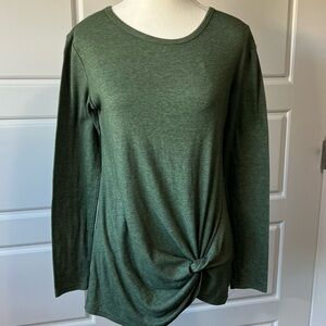 Long Sleeve Tunic Top Twist Knot Front‎ Olive Green Cozy Loungewear Oversized XS